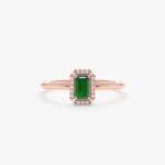 14K Solid Gold Mini Emerald and Diamond Engagement Ring - Image 4