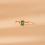 14K Solid Gold Mini Emerald and Diamond Engagement Ring - Image 3