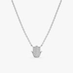 Minimalistic Solid Gold Natural Diamond Hamsa Necklace - Image 7
