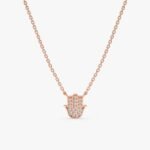 Minimalistic Solid Gold Natural Diamond Hamsa Necklace - Image 3