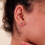 14K Solid Gold Pear Cut Emerald Diamond Stud Earrings - Image 5