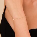 18k Solid Gold Pearl Station Bracelet - Image 5
