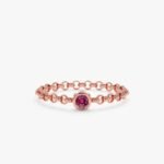 18K Solid Gold Pink Tourmaline Chain Ring - Image 3