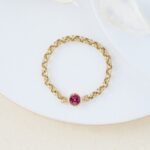 18K Solid Gold Pink Tourmaline Chain Ring - Image 7