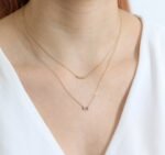 Prong Set Mini Natural Diamond Bar Pendant Necklace - Image 3