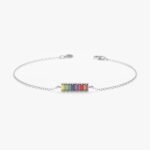 18k Solid Gold Rainbow Sapphire Bar Bracelet - Image 2