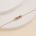 18k Solid Gold Rainbow Sapphire Bar Bracelet - Image 5