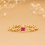 18K Solid Gold Ruby Chain Ring - Image 3