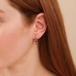 14K Solid Gold Sapphire Drop Huggies - Image 3