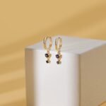 14K Solid Gold Sapphire Drop Huggies - Image 2