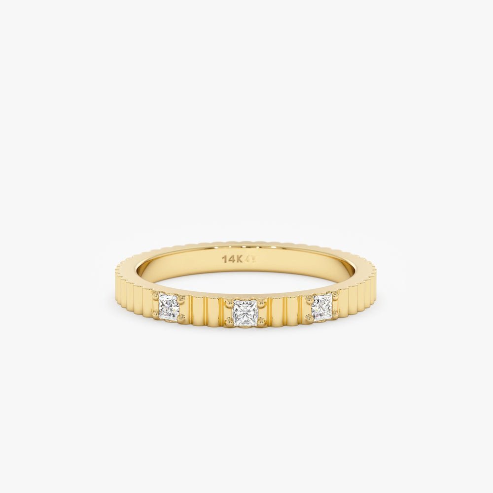 Solid Gold Diamond Ribbed Ring