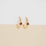 14K Solid Gold Garnet Huggies - Image 5