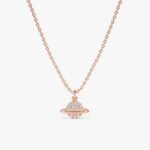 Solid Gold Natural Natural Diamond Saturn Pendant Necklace - Image 3