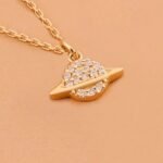 Solid Gold Natural Natural Diamond Saturn Pendant Necklace - Image 2