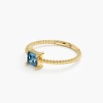 18K Solid Gold Square Blue Topaz Ring - Image 3