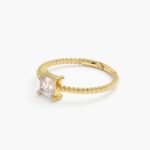 18K Solid Gold Square Rose Quartz Ring - Image 3