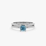 14K Solid Gold Blue Natural Diamond Bridal Ring Set - Image 2