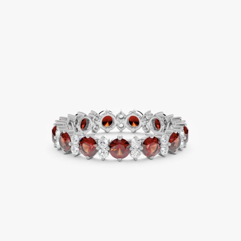 14k solid gold garnet and natural diamond eternity band ksu001097 2