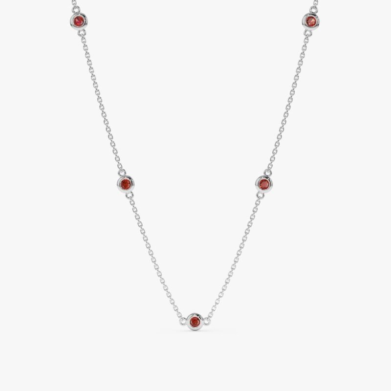 14k solid gold garnet station necklace ksu00324 2