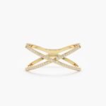18K Solid Gold Natural Diamond X Ring