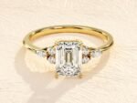 2ct Emerald Cut Engagement Ring with Marquise and Round Side Stones