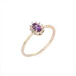 18K Solid Gold Amethyst Diamond Ring - Image 2