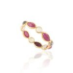 18K Solid Gold Ruby & Rainbow Moonstone Eternity Band - Image 3