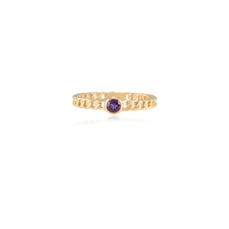 14k solid gold amethyst dainty chain ring gj409 1
