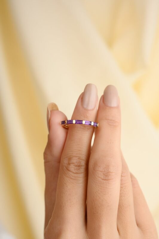 14k solid gold amethyst gemstone dainty band gj197 2