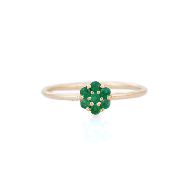 14k solid gold flower emerald ring gj567 1