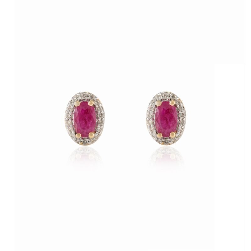 14k solid gold halo diamond ruby studs gj243 1