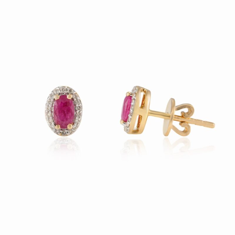 14k solid gold halo diamond ruby studs gj243 2