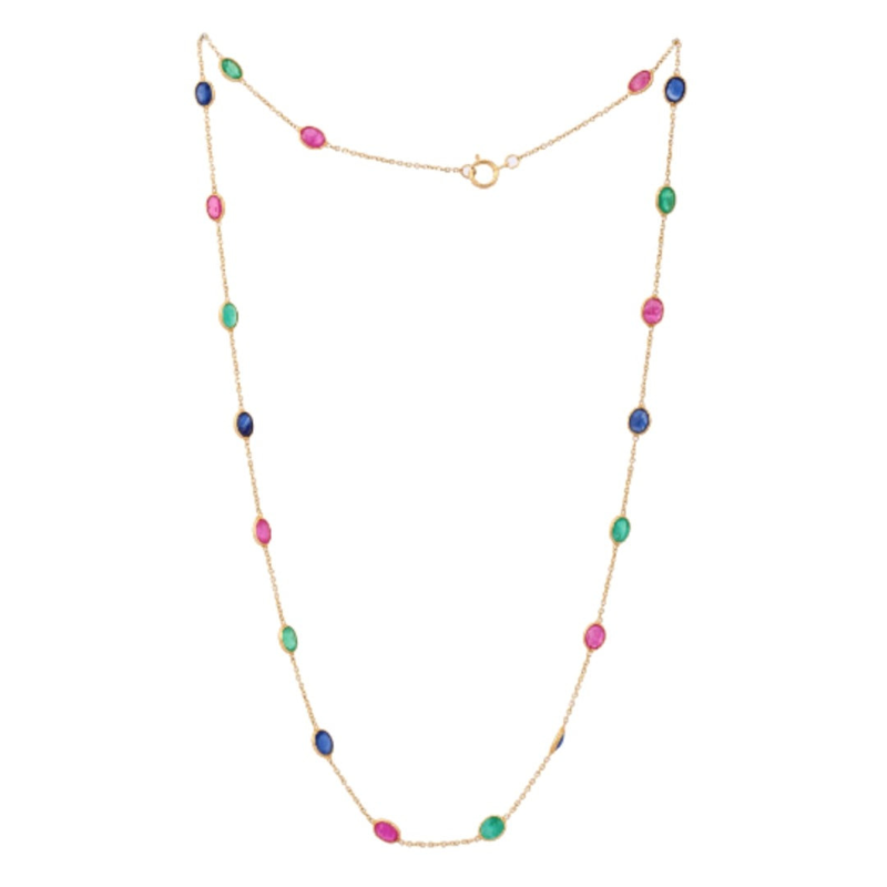 14k solid gold multi gemstone chain necklace gj532 1