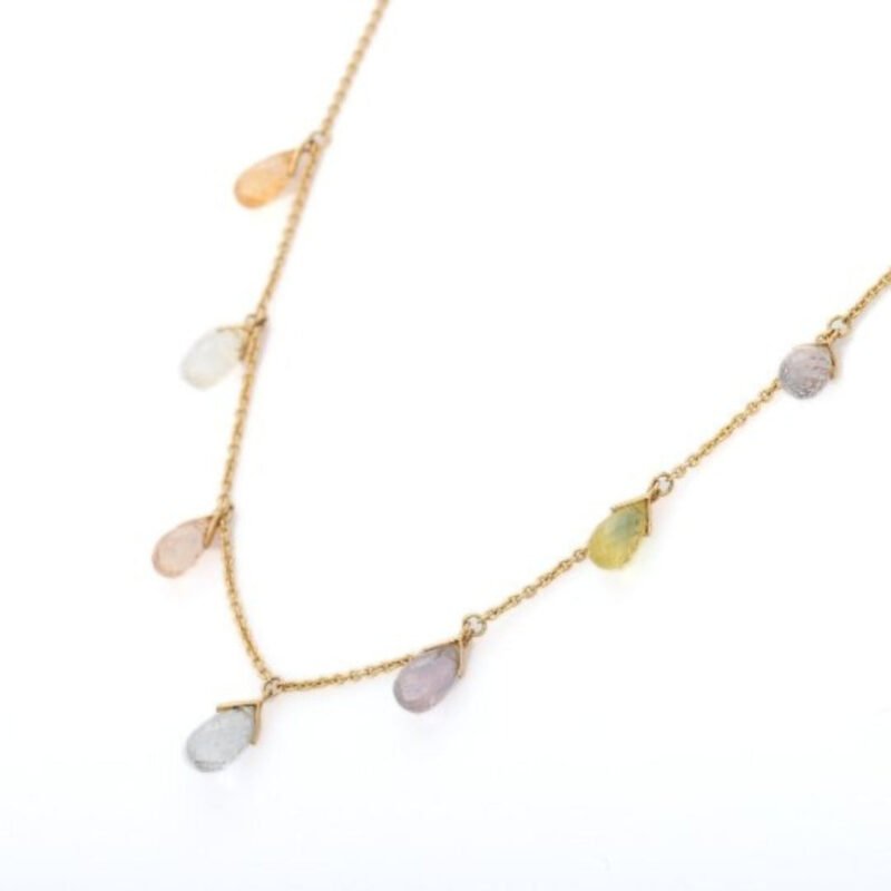 14k solid gold multi gemstone necklace gj527 2