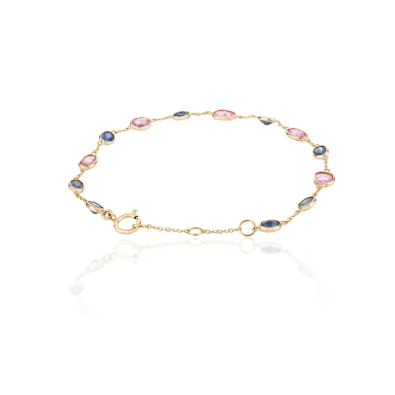 14k solid gold multi sapphire chain bracelet gj113 1