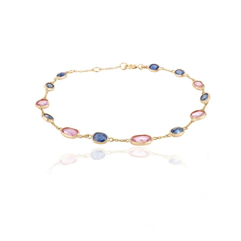 14k solid gold multi sapphire chain bracelet gj113 2