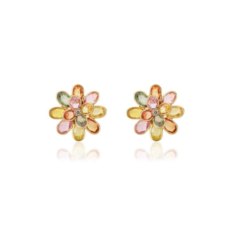 14k solid gold multi sapphire floral stud gj080 1
