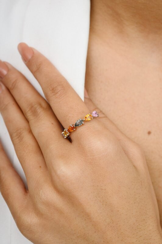 14k solid gold pear cut multi sapphire eternity band gj125 2