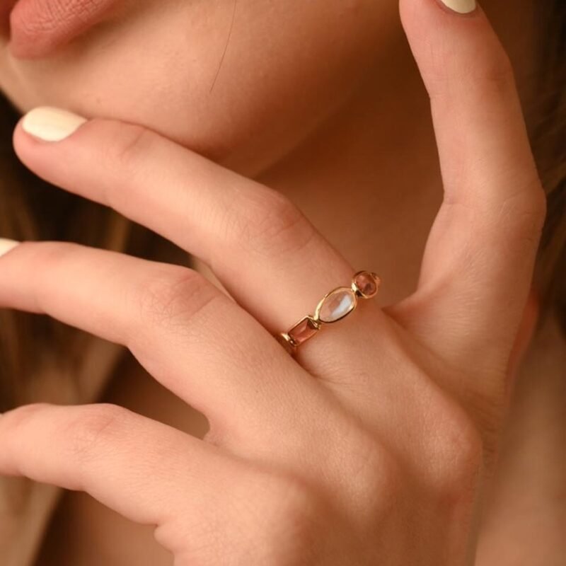 14k solid gold tourmaline and rainbow moonstone eternity band gj797 2