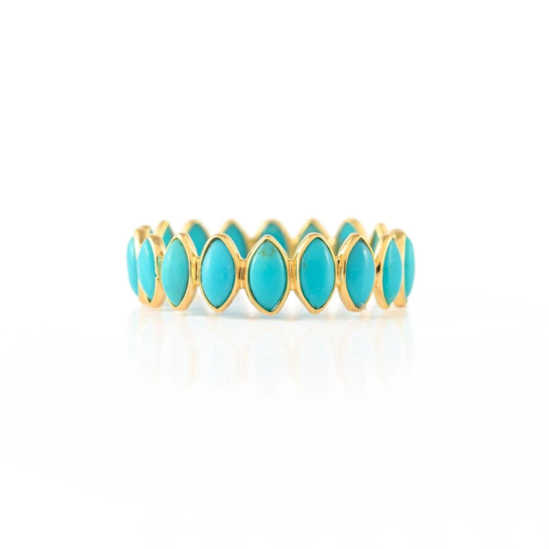 14k solid gold turquoise gemstone eternity band gj803 1