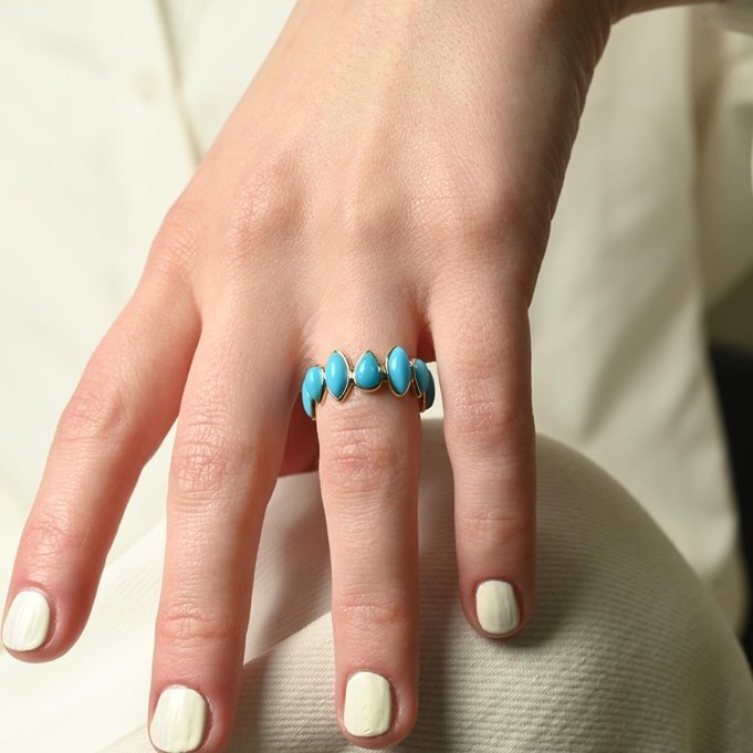 14k solid gold turquoise gemstone eternity band gj809 2