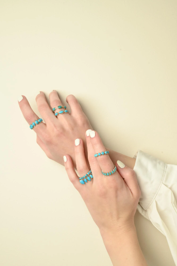 14k solid gold turquoise half eternity band gj814 2