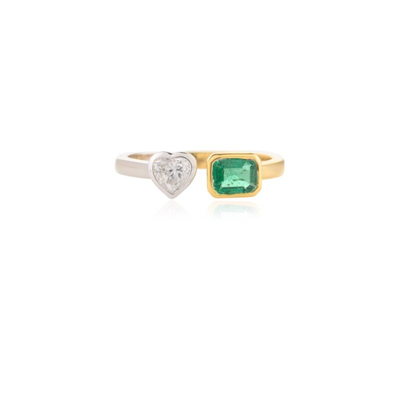 14k solid gold two stone emerald diamond ring gj298 1