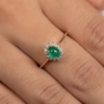 14K Solid Gold Emerald & Diamond Engagement Ring - Image 2