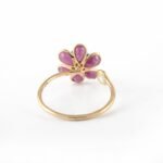 14K Solid Gold Multi Precious Gemstone Flower Ring - Image 5