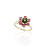 14K Solid Gold Multi Precious Gemstone Flower Ring - Image 3