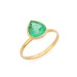 18K Solid Gold Pear Shape Emerald Ring - Image 3