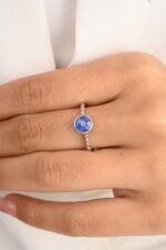 18K Solid Gold Blue Sapphire Statement Ring - Image 3
