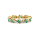 18K Solid Gold Emerald Diamond Ring