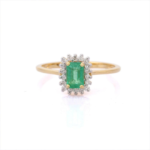18K Solid Gold Emerald Diamond Ring